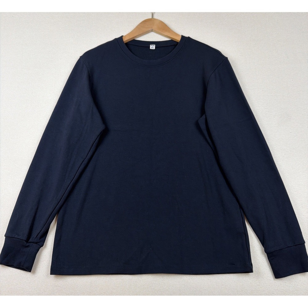 Uniqlo HeatTech Ultra Warm Crew Neck Long Sleeve T-Shirt Men M Navy Blue Preppy